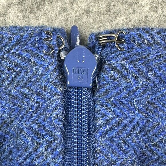 Talbots Wool Blend Straight Skirt Womens 8P Petite Blue Lined Herringbone Zip - Picture 5 of 10